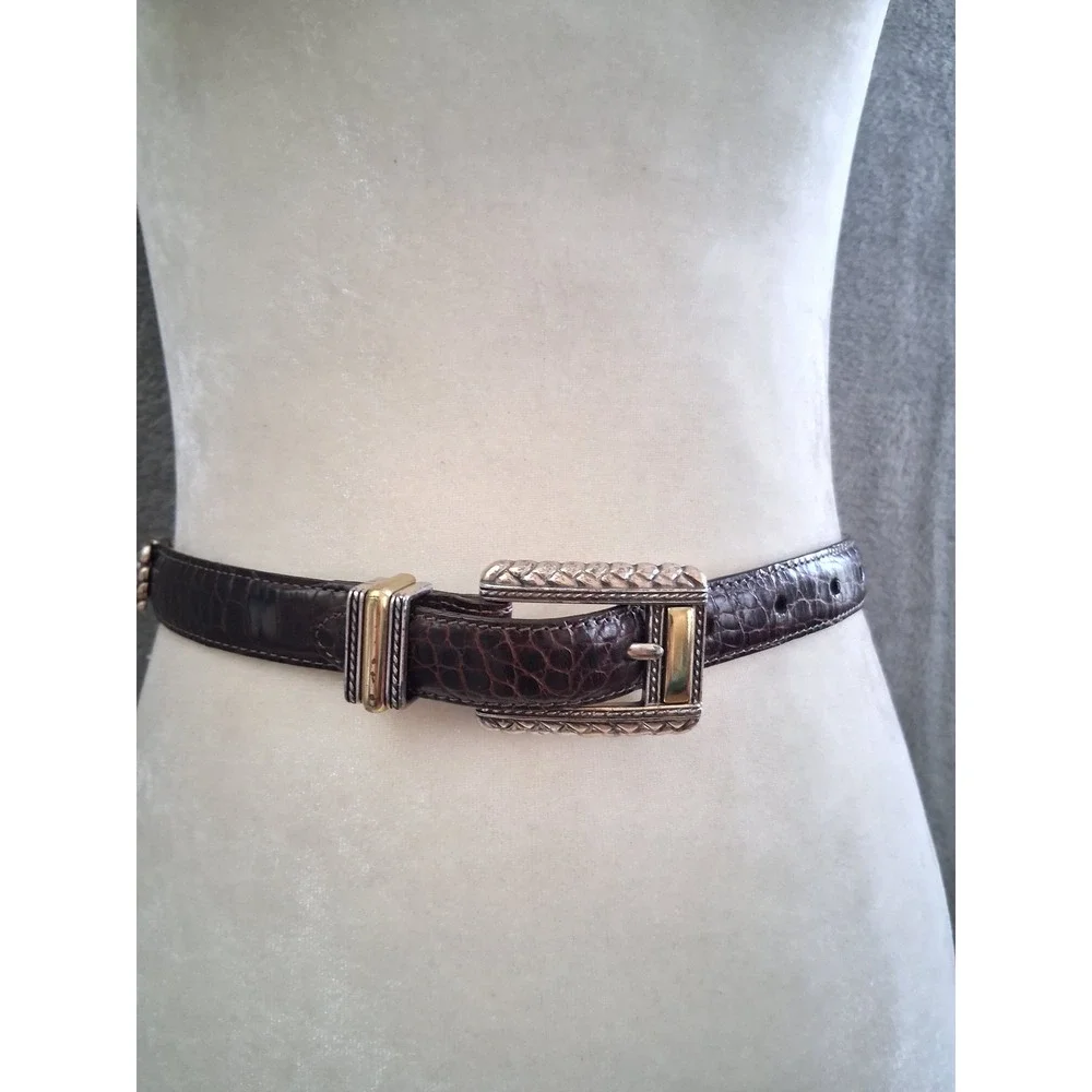 Brighton Belt Womens Sm Brown Croco Leather Mixed Metal Western Boho 44209